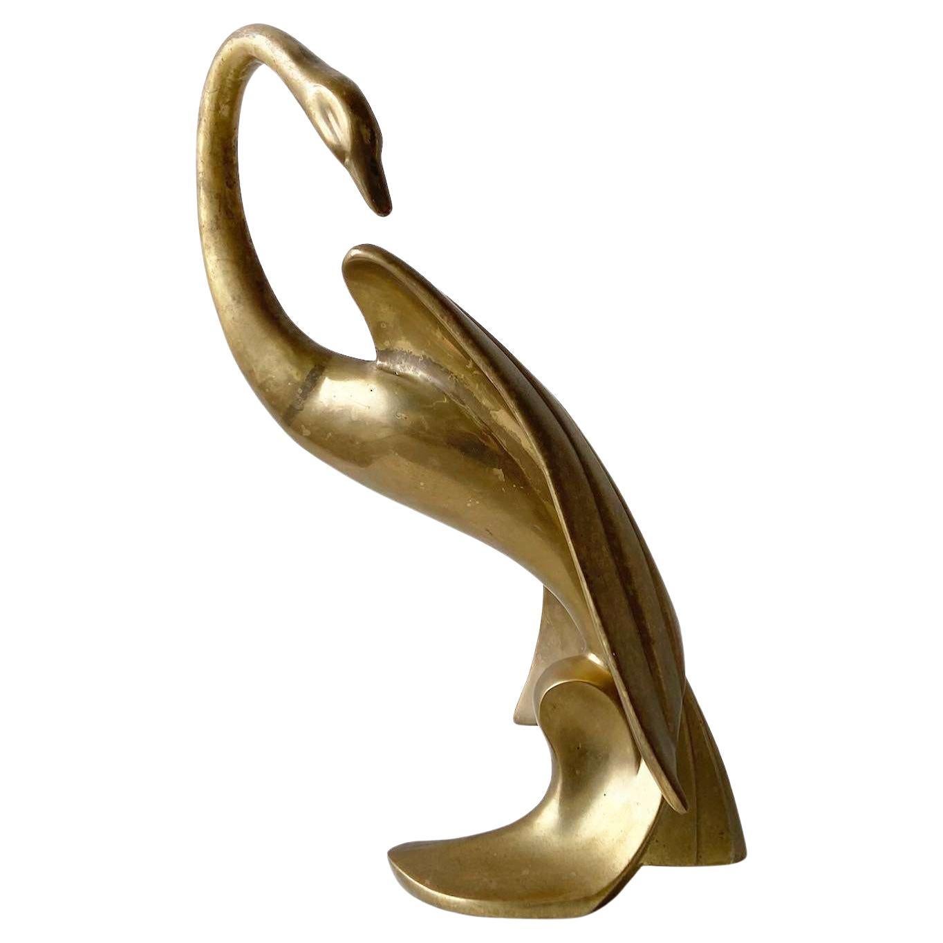 Vintage Mid Century Modern Brass Swan Sculpture by Dara International For Sale