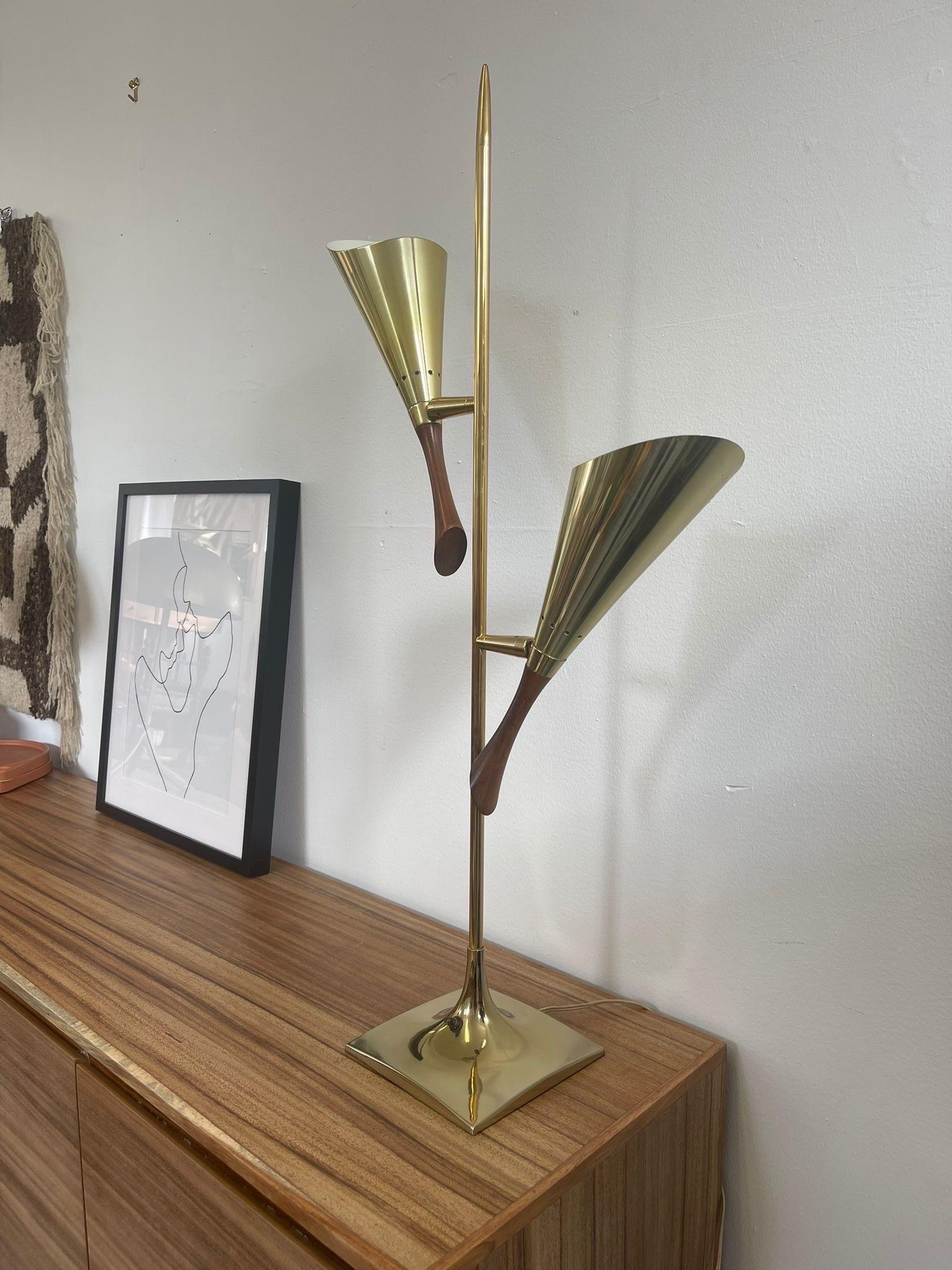 Table Lamp with Adjustable Arms. Possibly Brass. Circa 1960s. Both Lights are Functional. Light Bulb not Included.

Dimensions. 14 W ; 8 D ; 34 H.