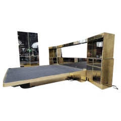Vintage Mid Century Modern Bronze Mirrored and Brass Finish Bedroom Set