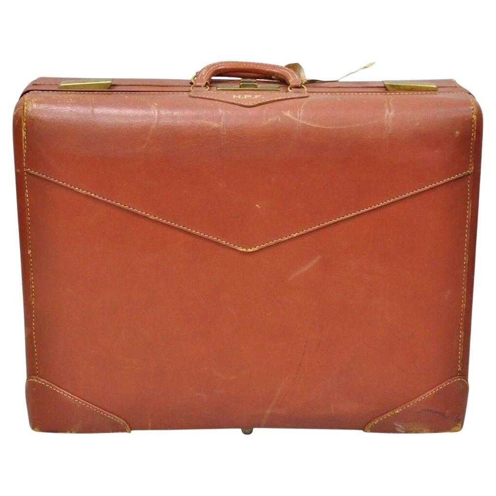 Vintage Mid Century Modern Brown Cowhide Leather 24" Suitcase Travel Luggage