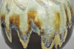 Jarrón Vintage Mid Century Modern Brown Drip Glazed Bulbous Japanese Studio Firmado