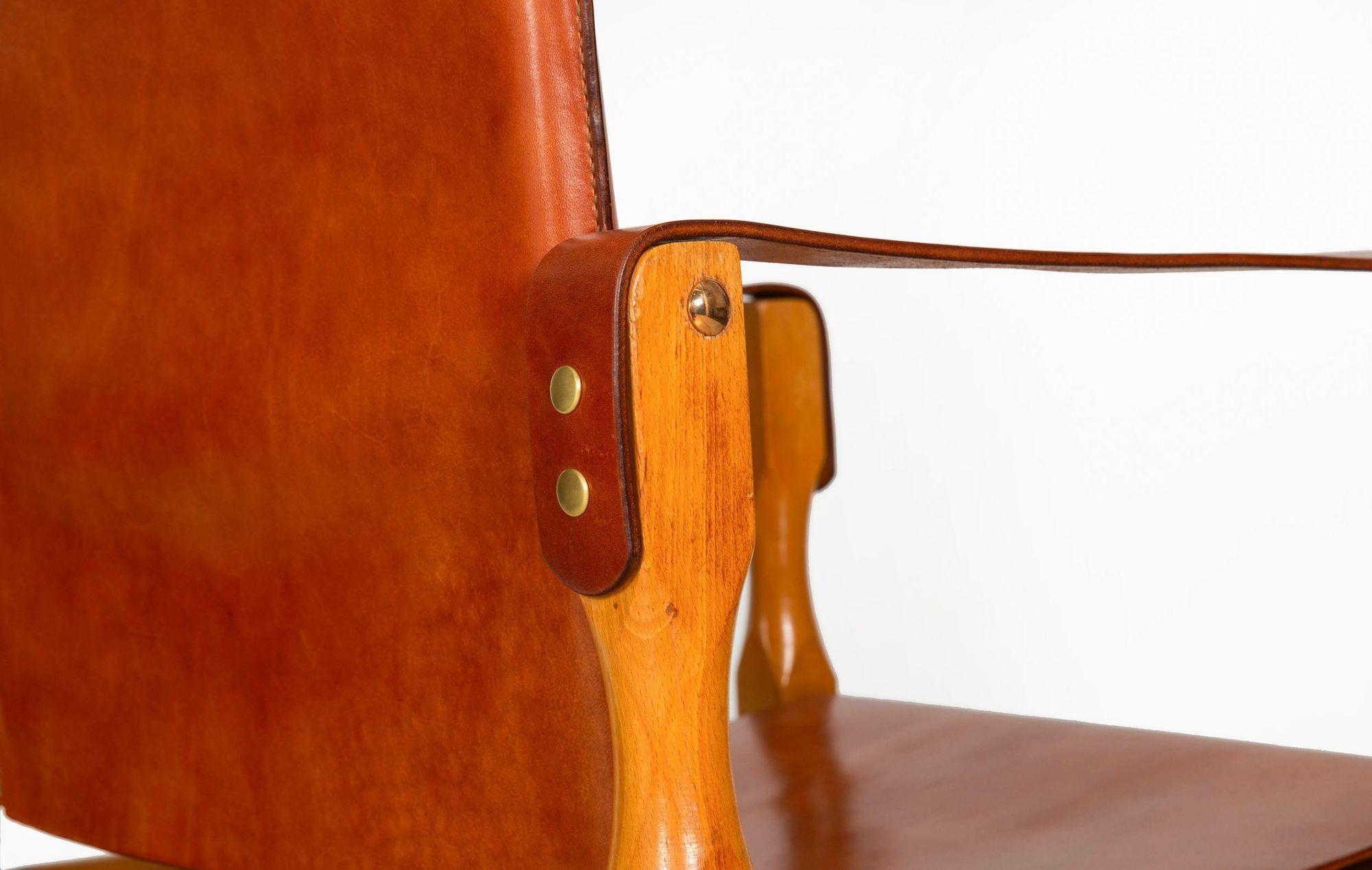 Chaises Safari en cuir Brown Vintage Mid-Century Modern attr. Wilhelm Kienzle en vente 4