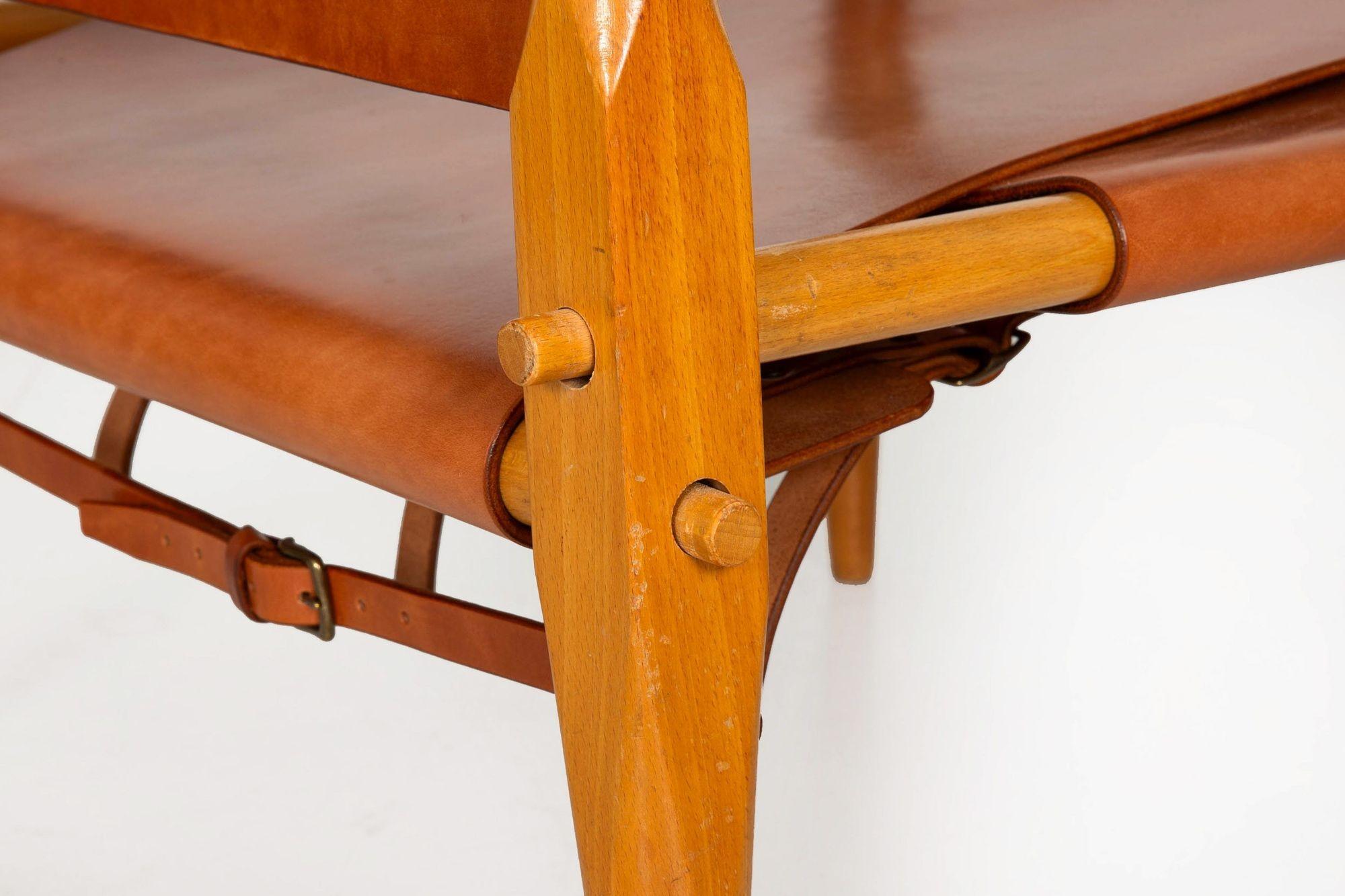 Chaises Safari en cuir Brown Vintage Mid-Century Modern attr. Wilhelm Kienzle en vente 5
