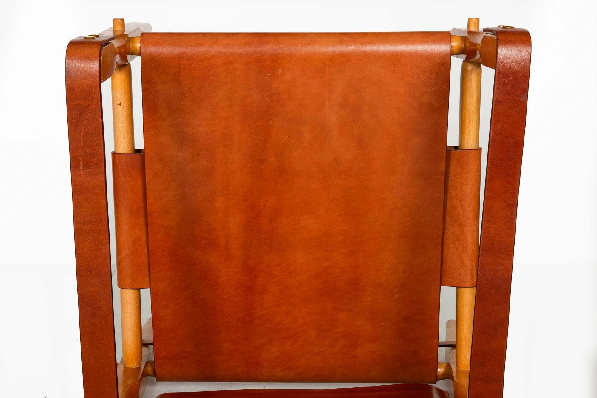 Chaises Safari en cuir Brown Vintage Mid-Century Modern attr. Wilhelm Kienzle en vente 7