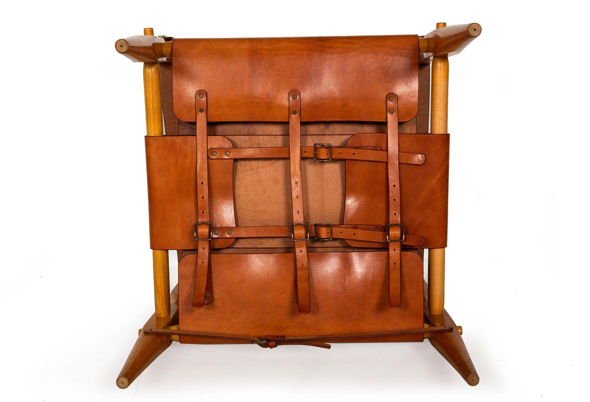Chaises Safari en cuir Brown Vintage Mid-Century Modern attr. Wilhelm Kienzle en vente 8