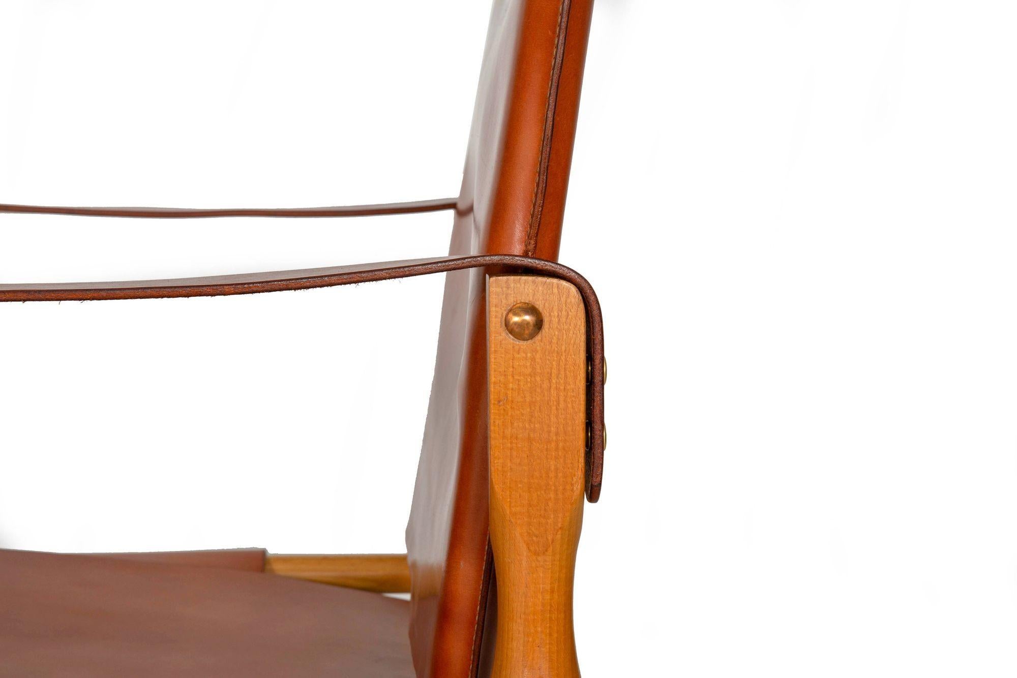 Chaises Safari en cuir Brown Vintage Mid-Century Modern attr. Wilhelm Kienzle en vente 10