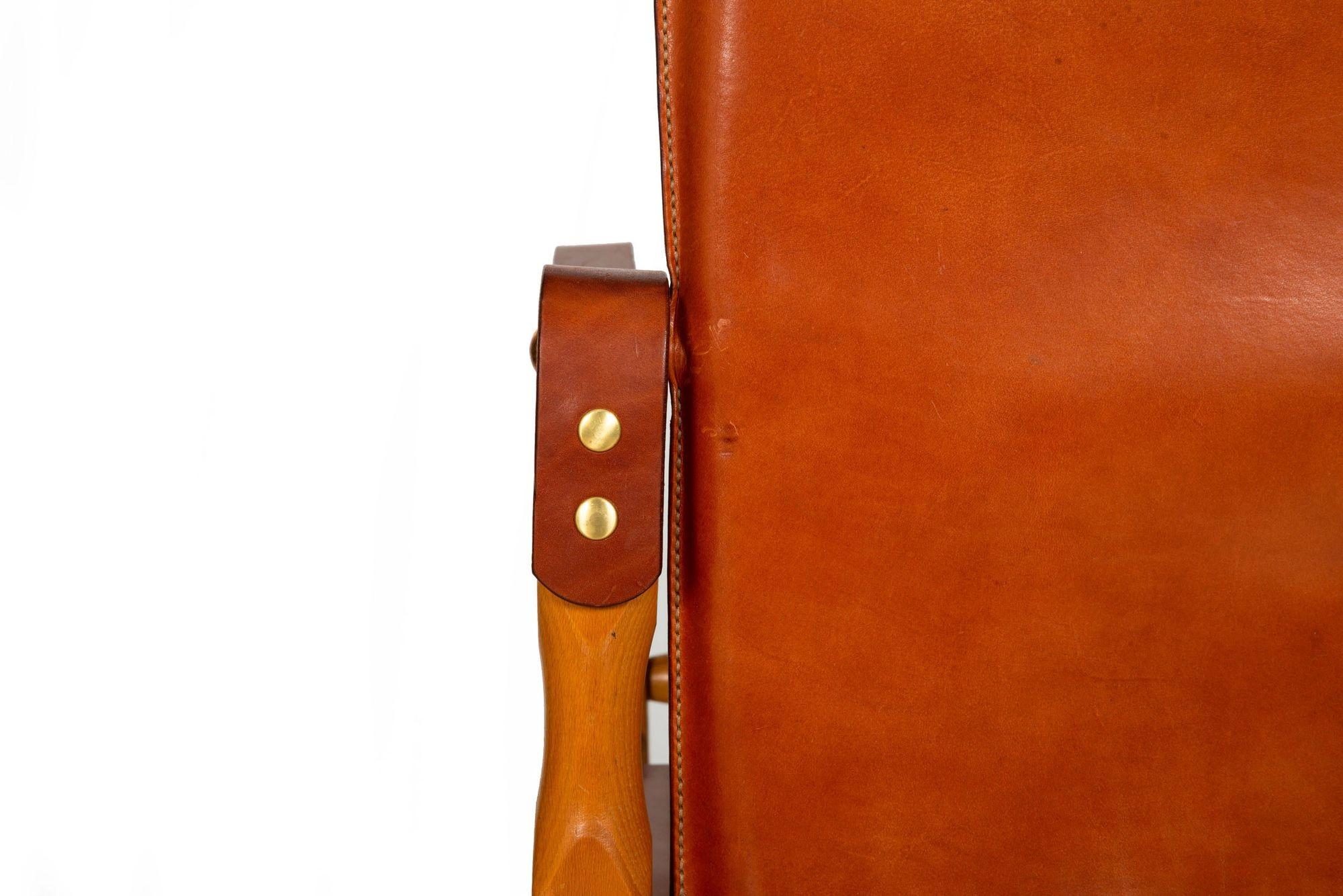 Chaises Safari en cuir Brown Vintage Mid-Century Modern attr. Wilhelm Kienzle en vente 11