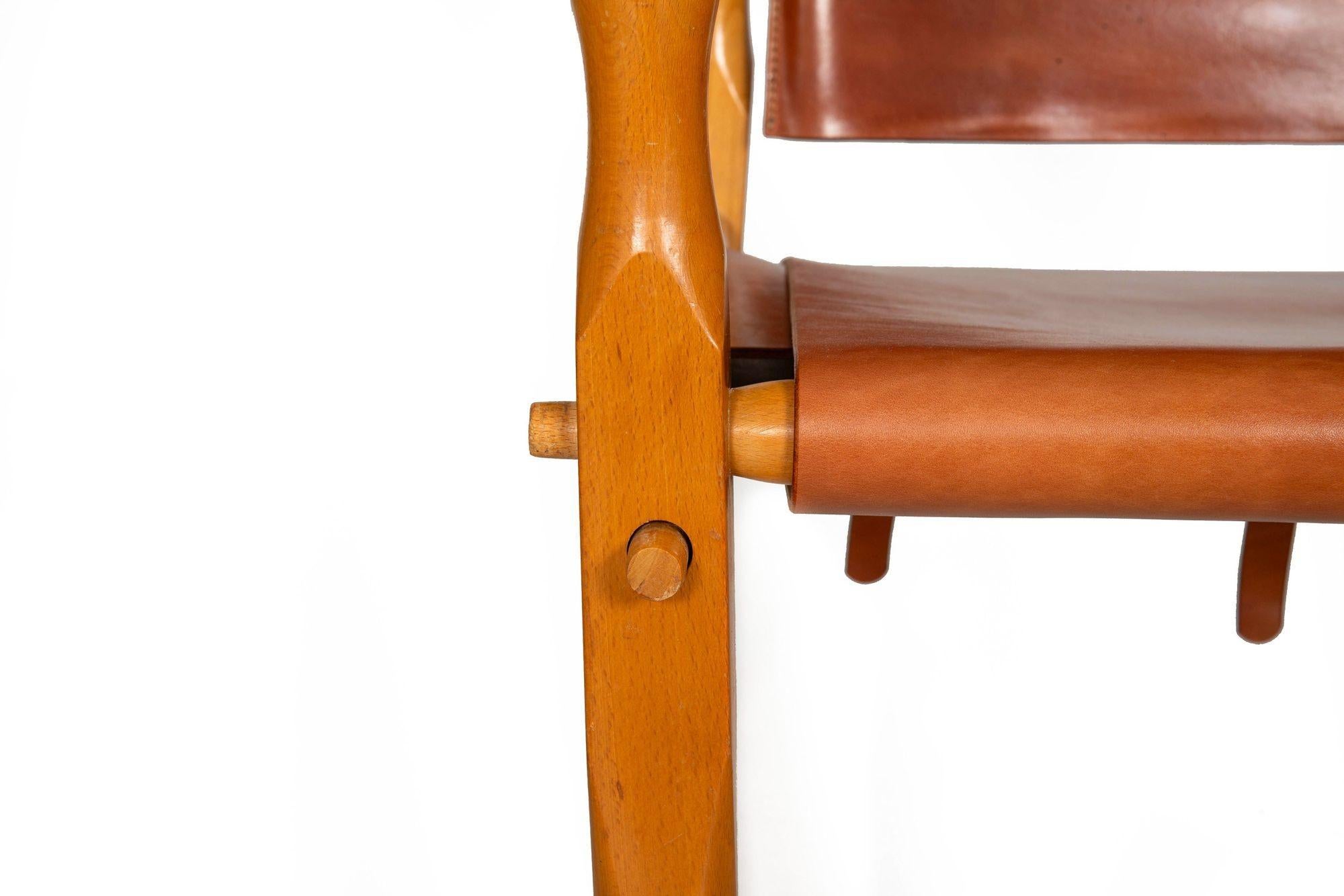 Chaises Safari en cuir Brown Vintage Mid-Century Modern attr. Wilhelm Kienzle en vente 12