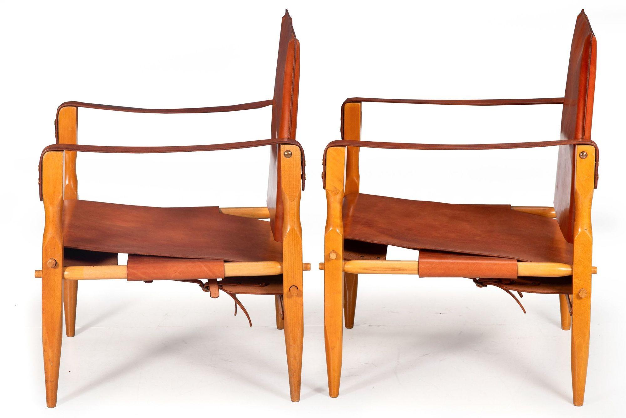 Européen Chaises Safari en cuir Brown Vintage Mid-Century Modern attr. Wilhelm Kienzle en vente