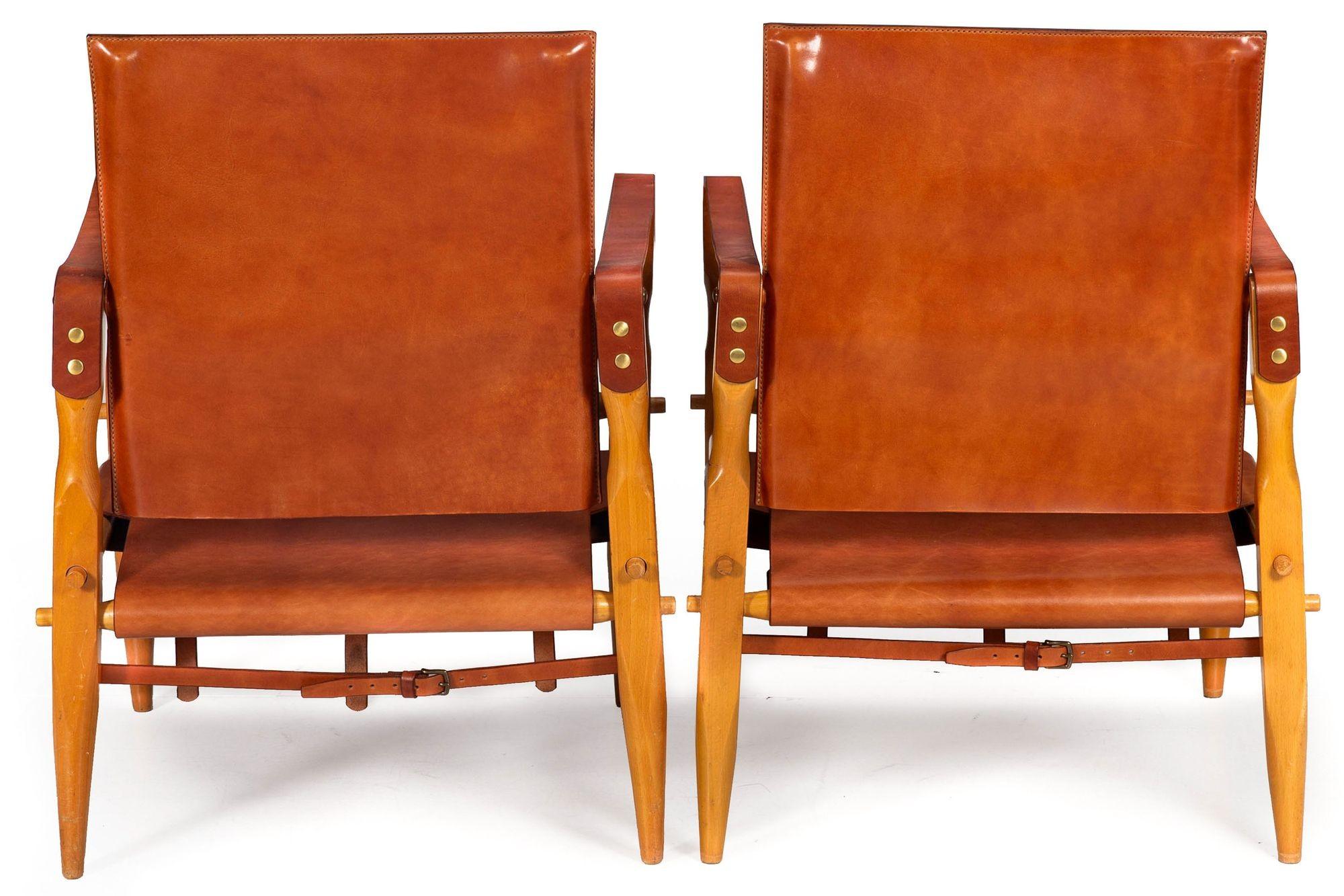Chaises Safari en cuir Brown Vintage Mid-Century Modern attr. Wilhelm Kienzle Bon état - En vente à Shippensburg, PA