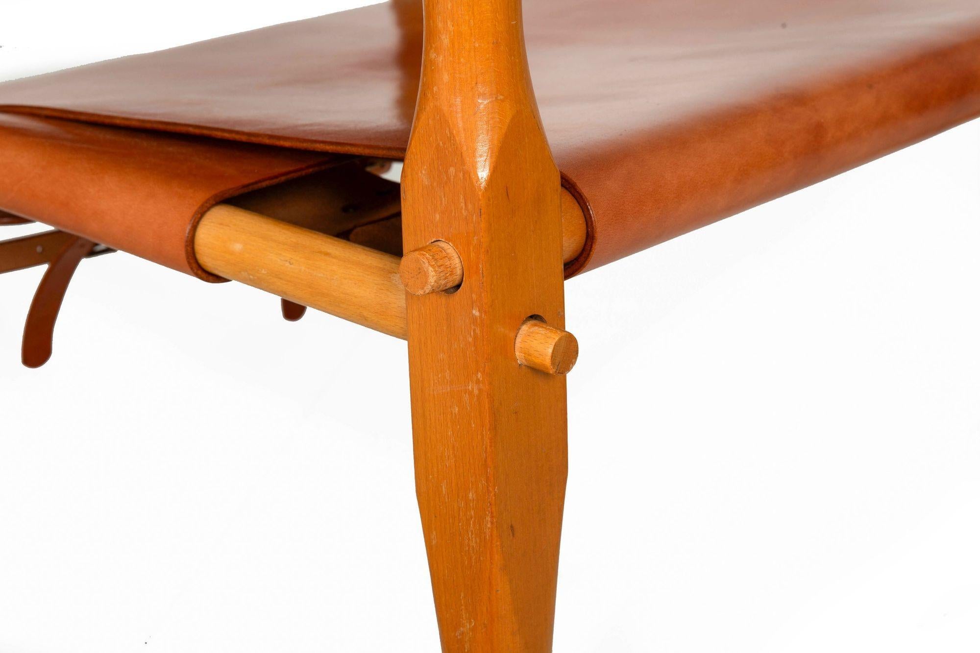 Chaises Safari en cuir Brown Vintage Mid-Century Modern attr. Wilhelm Kienzle en vente 3