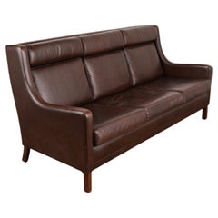 Vintage Mid Century Modern Brown Leather Three Seat Sofa from Denmark