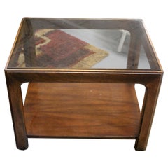 Vintage Mid Century Modern Brown Saltman Walnut Side End Table W Glass Top