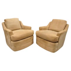 Vintage Mid Century Modern Brown Swivel Lounge Club Chairs - a Pair