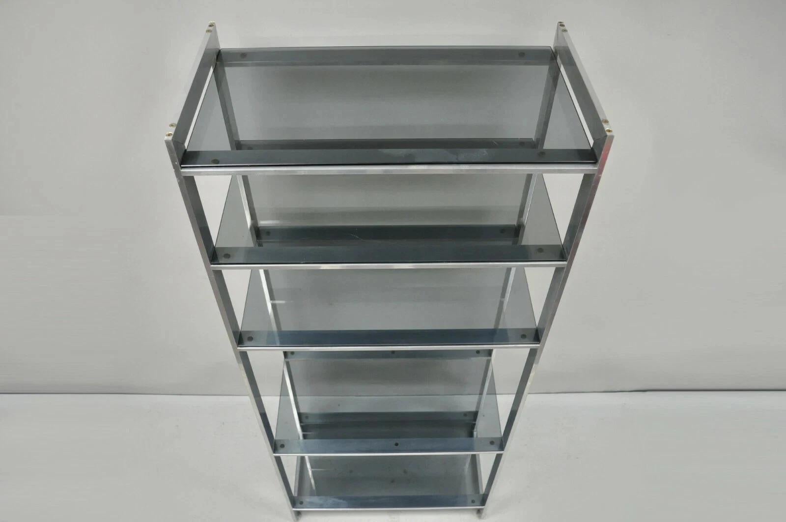 Mid-Century Modern Vintage Mid Century Modern Brushed Aluminum Chrome Frame Etagere Bookcase Shelf For Sale
