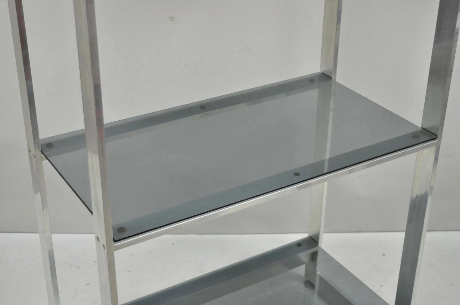 Vintage Mid Century Modern Brushed Aluminum Chrome Frame Etagere Bookcase Shelf In Good Condition For Sale In Philadelphia, PA