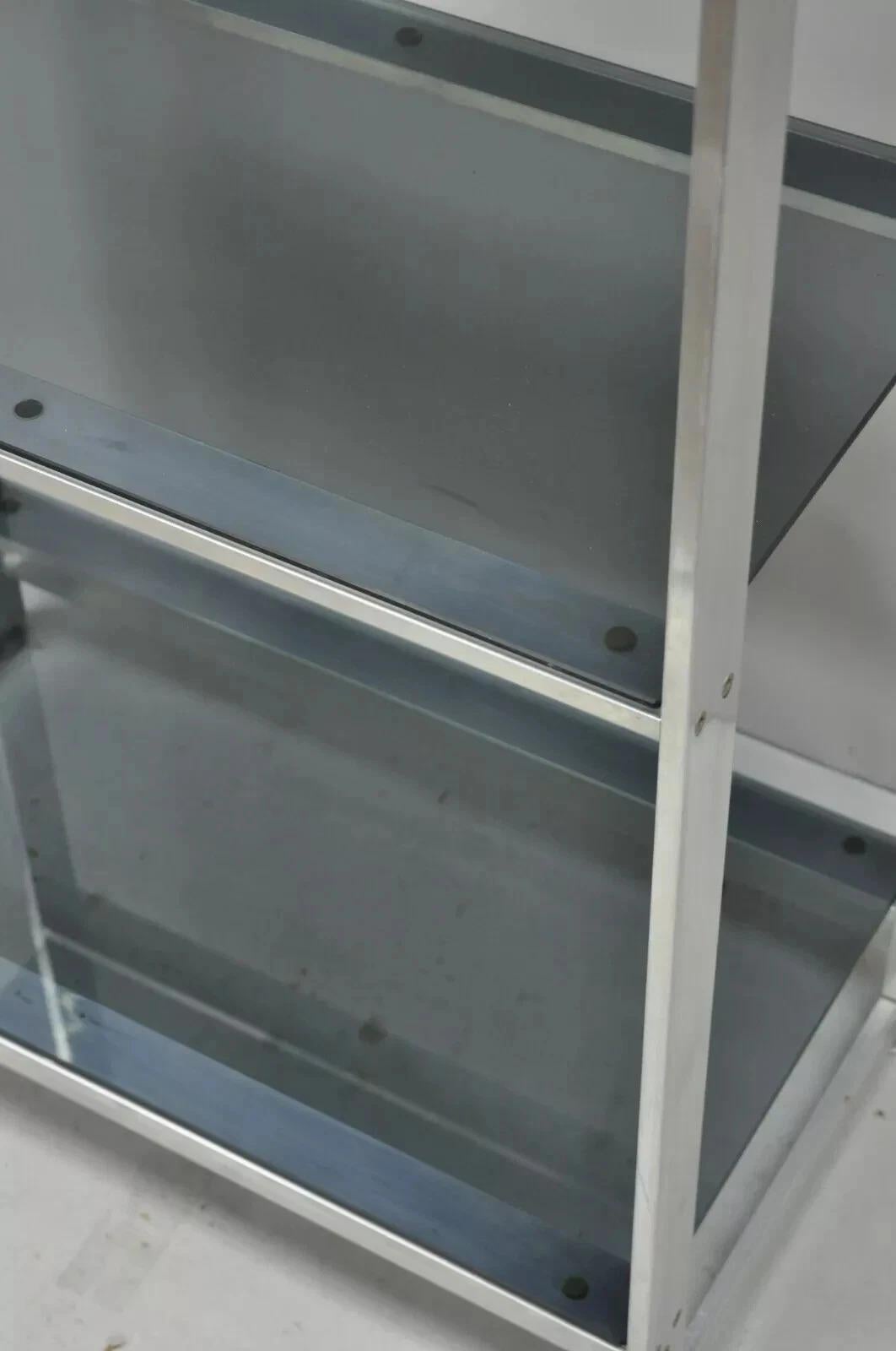 Metal Vintage Mid Century Modern Brushed Aluminum Chrome Frame Etagere Bookcase Shelf For Sale