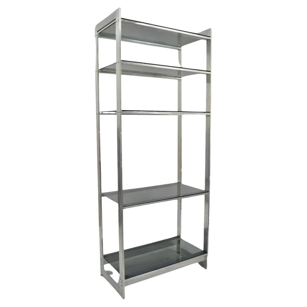 Vintage Mid Century Modern Brushed Aluminum Chrome Frame Etagere Bookcase Shelf