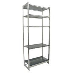 Vintage Mid Century Modern Brushed Aluminum Chrome Frame Etagere Bookcase Shelf