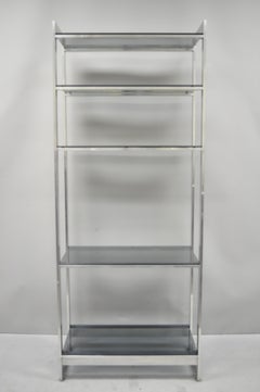 Vintage Mid-Century Modern Cadre en aluminium brossé chromé Étagère Display Shelf