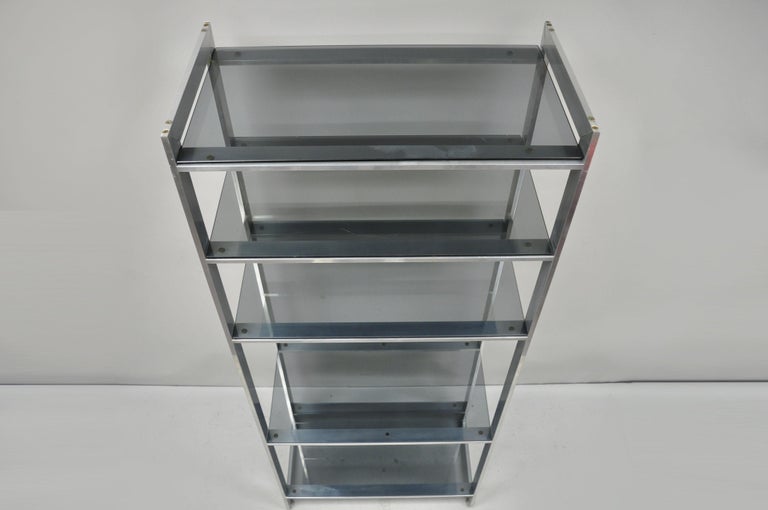 Vintage Mid-Century Modern Brushed Aluminum Chrome Frame Étagère Display  Shelf For Sale at 1stDibs