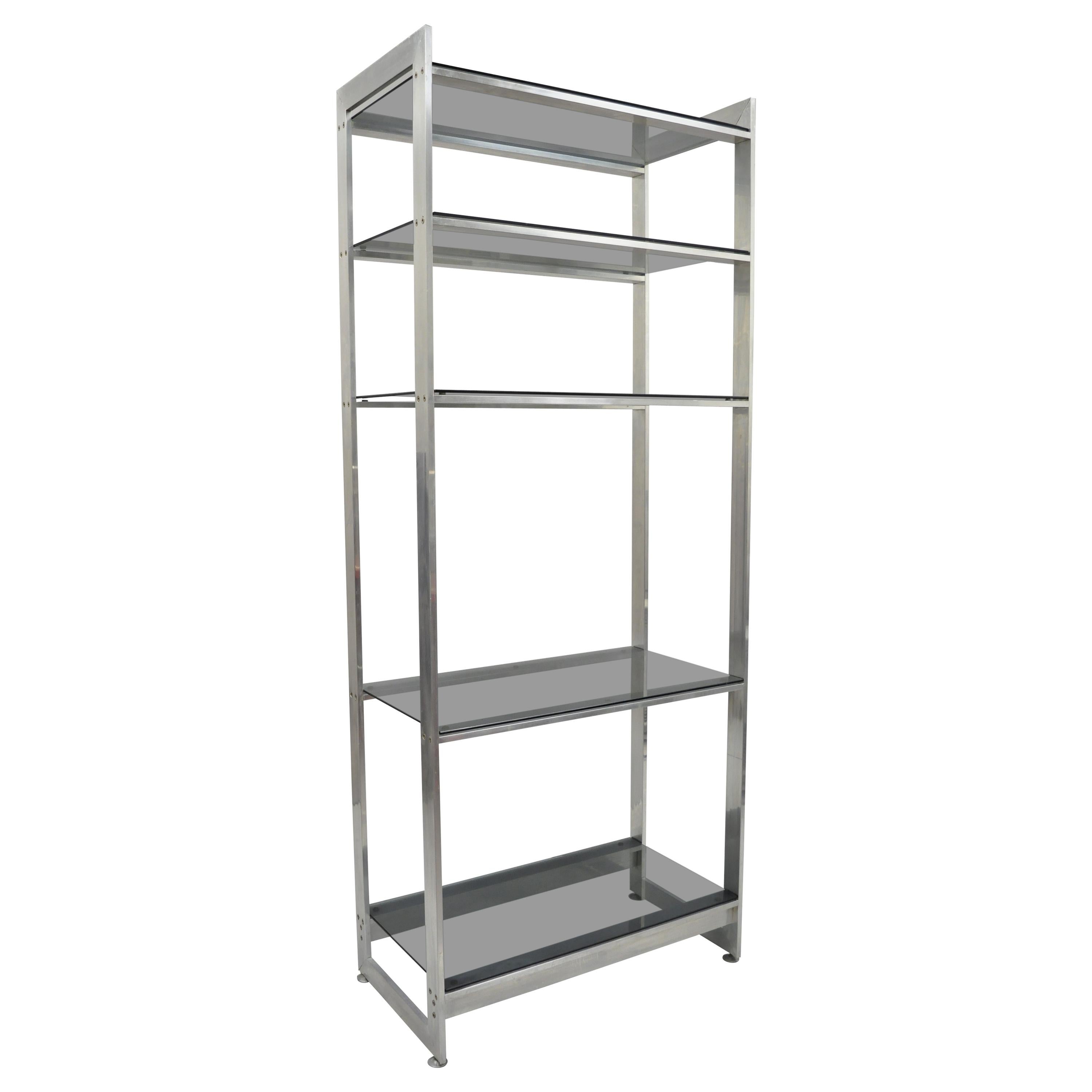 Vintage Mid-Century Modern Brushed Aluminum Chrome Frame Étagère Display Shelf For Sale