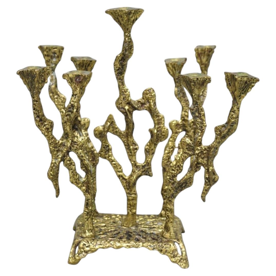 Vintage Mid Century Modern Brutalist Brass Judaica Candelabra by Wainberg