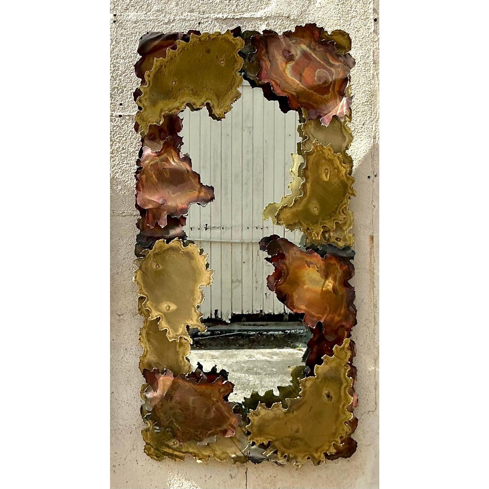 Miroir abstrait brutaliste mi-siècle moderne découpé au chalumeau d'après Tom Greene Bon état - En vente à west palm beach, FL