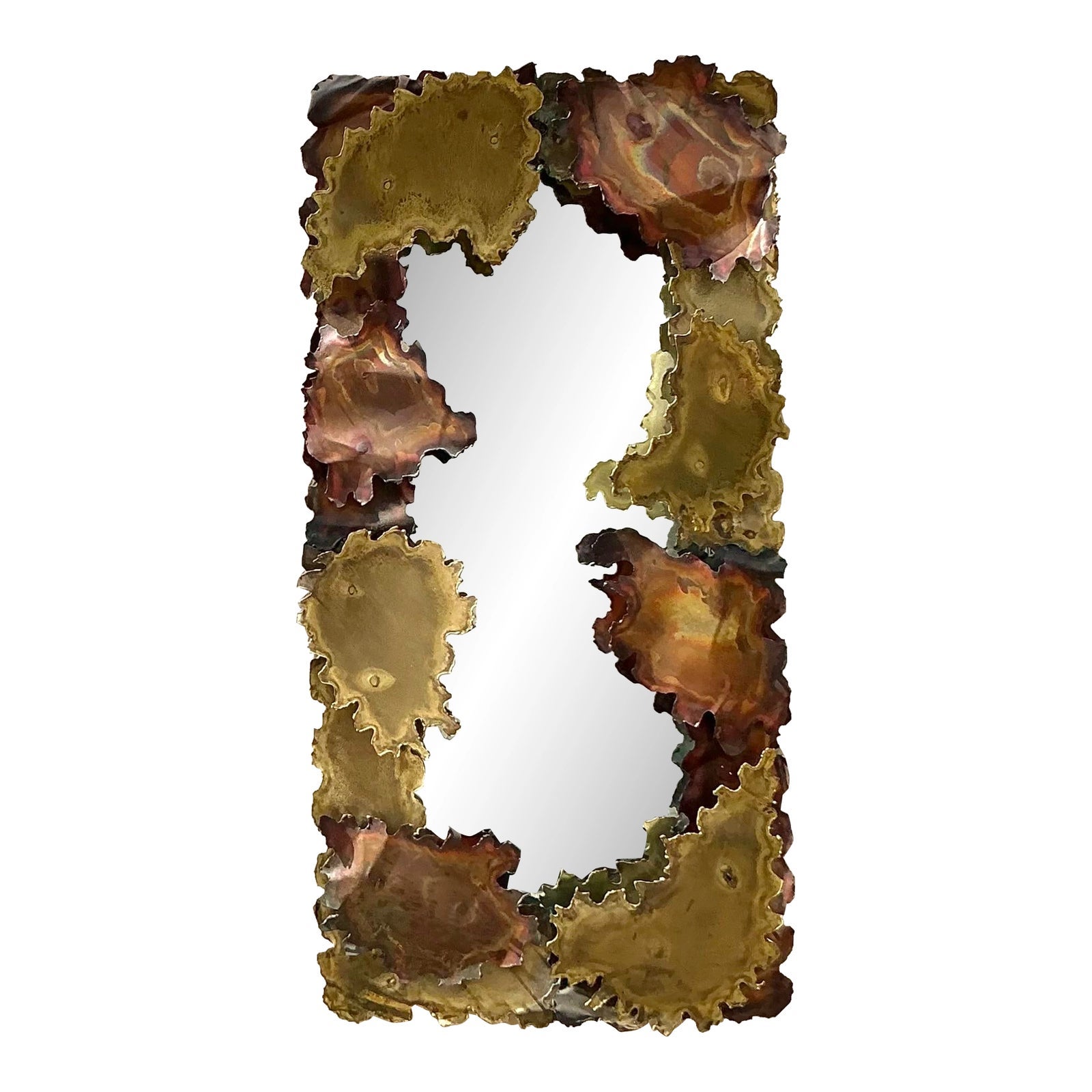 Vintage Mid-Century Modern Brutalist Torch Cut Abstract Mirror After Tom Greene