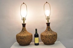 Paire de lampes de table sculpturales en liège et Wood Vintage Mid Century Modern Bulbous
