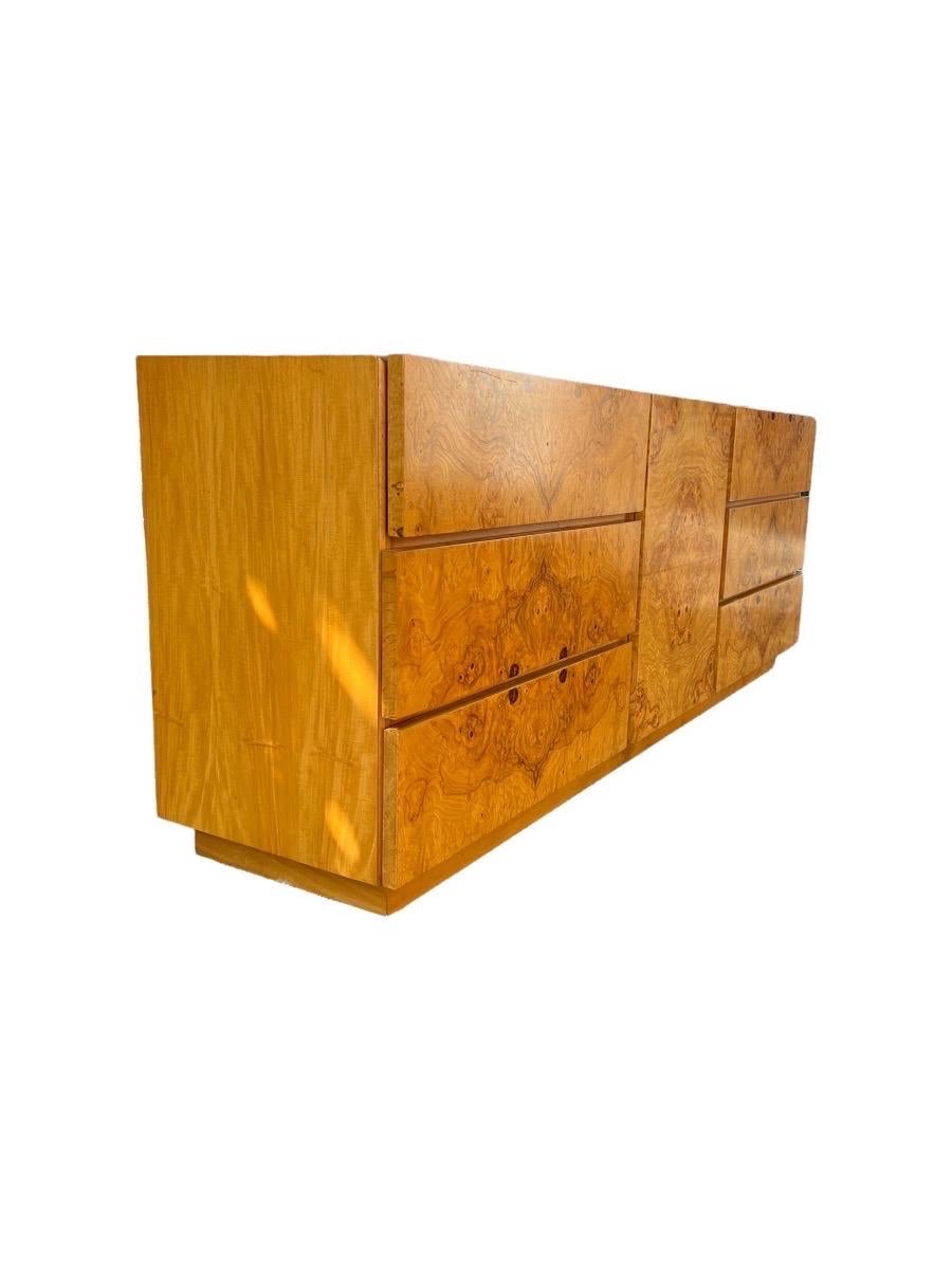 Late 20th Century Vintage Mid-Century Modern Burl Wood 9 Drawer Dresser Cabinet by Lane Furniture 