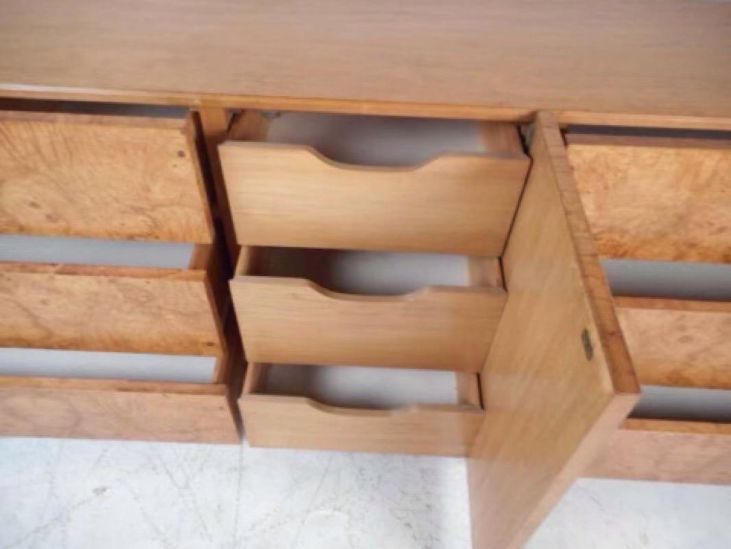 Vintage Mid-Century Modern Burl Wood 9 Drawer Dresser Cabinet by Lane Furniture  2