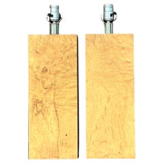 Vintage Mid-Century Modern Burl Wood Block Lamps - a Pair