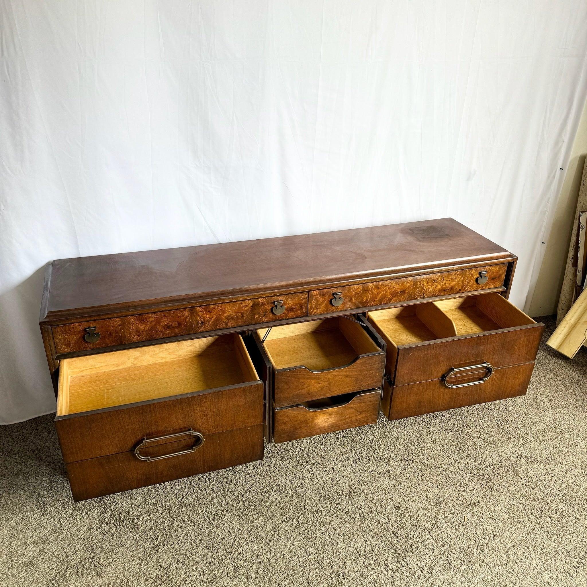 Late 20th Century Vintage Mid Century Modern Burl Wood Dresser by Thomasville For Sale
