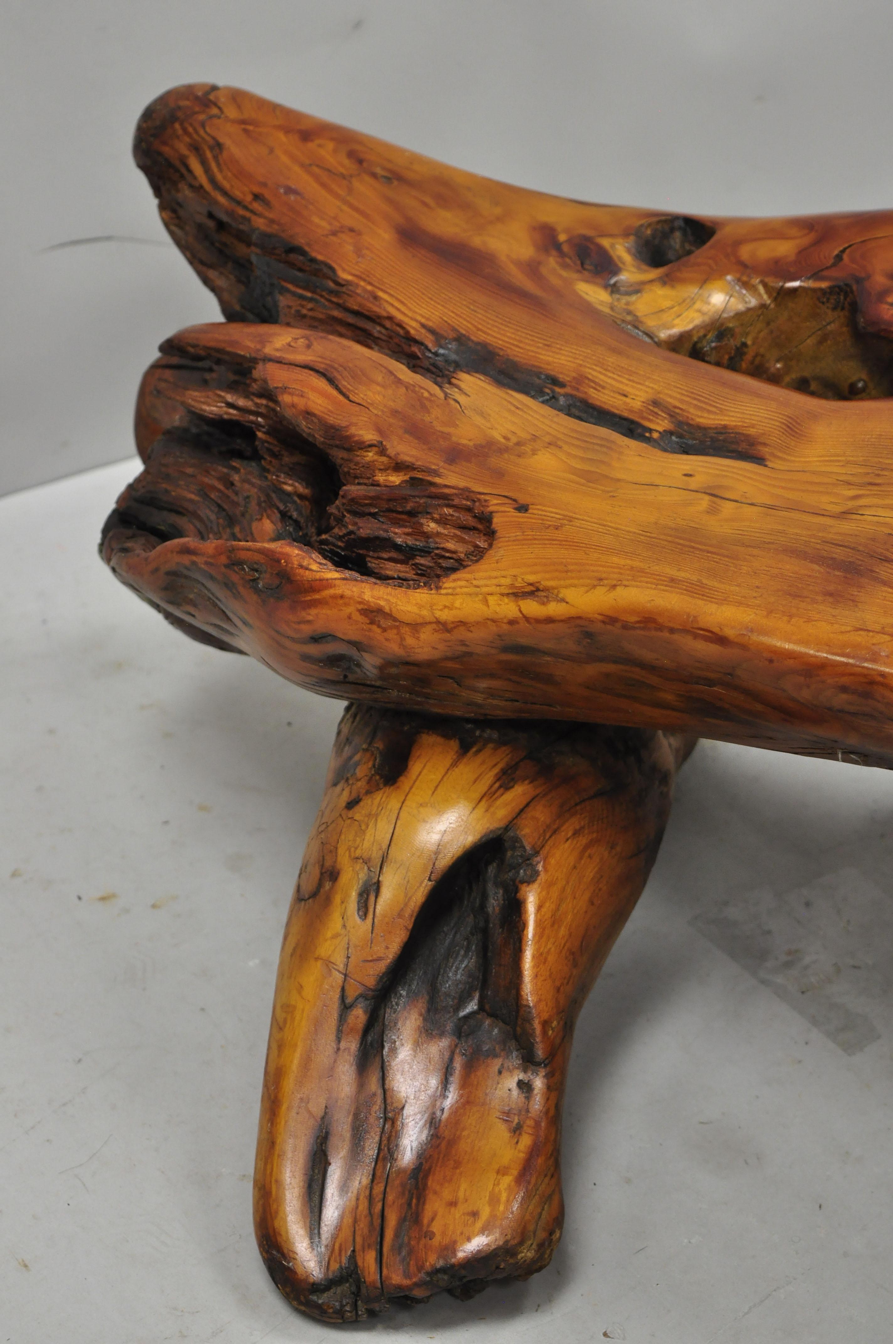 20th Century Vintage Mid-Century Modern Burl Wood Driftwood Freeform Ottoman Footstool Stool