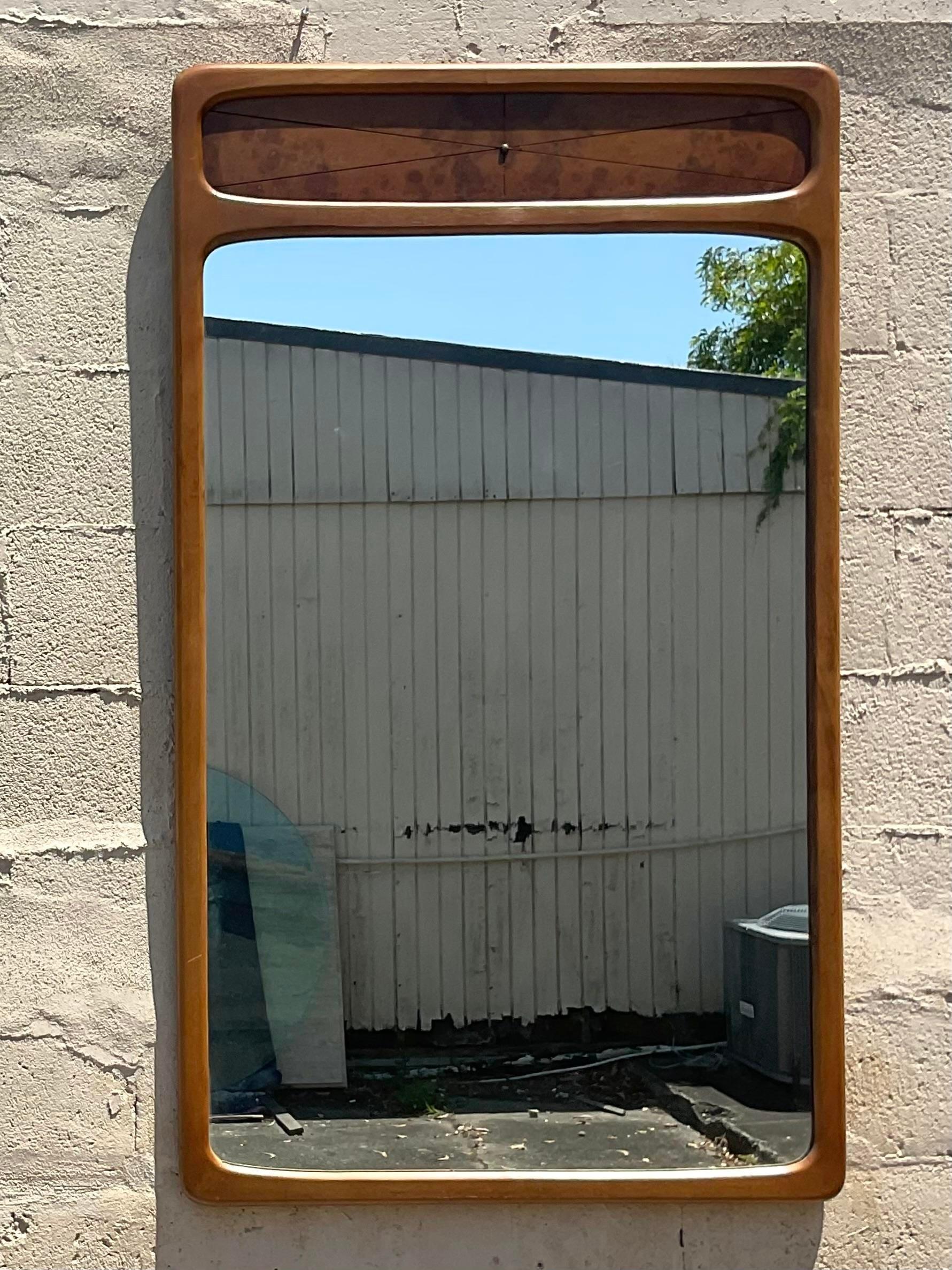 American Vintage Mid-Century Modern Burl Wood Mirror For Sale