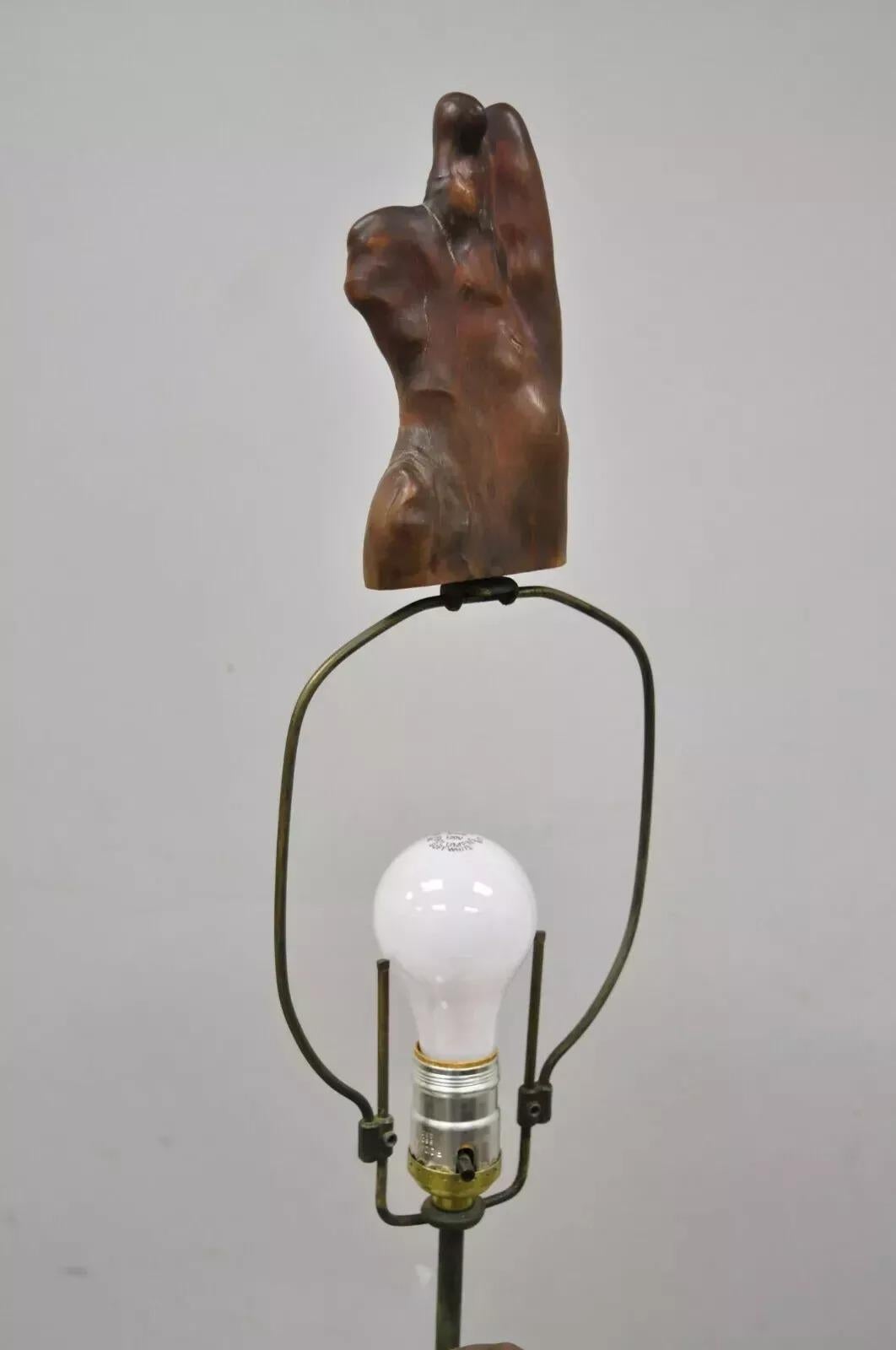 Mid-Century Modern Vintage Mid Century Modern Burl Wood Tiki Jungle Room Large Table Lamp For Sale