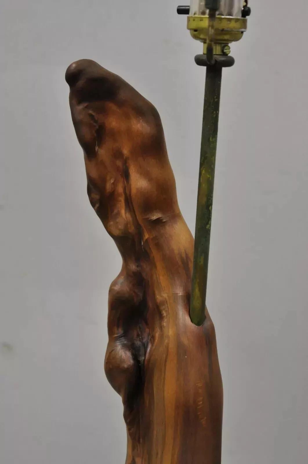 Unknown Vintage Mid Century Modern Burl Wood Tiki Jungle Room Large Table Lamp For Sale