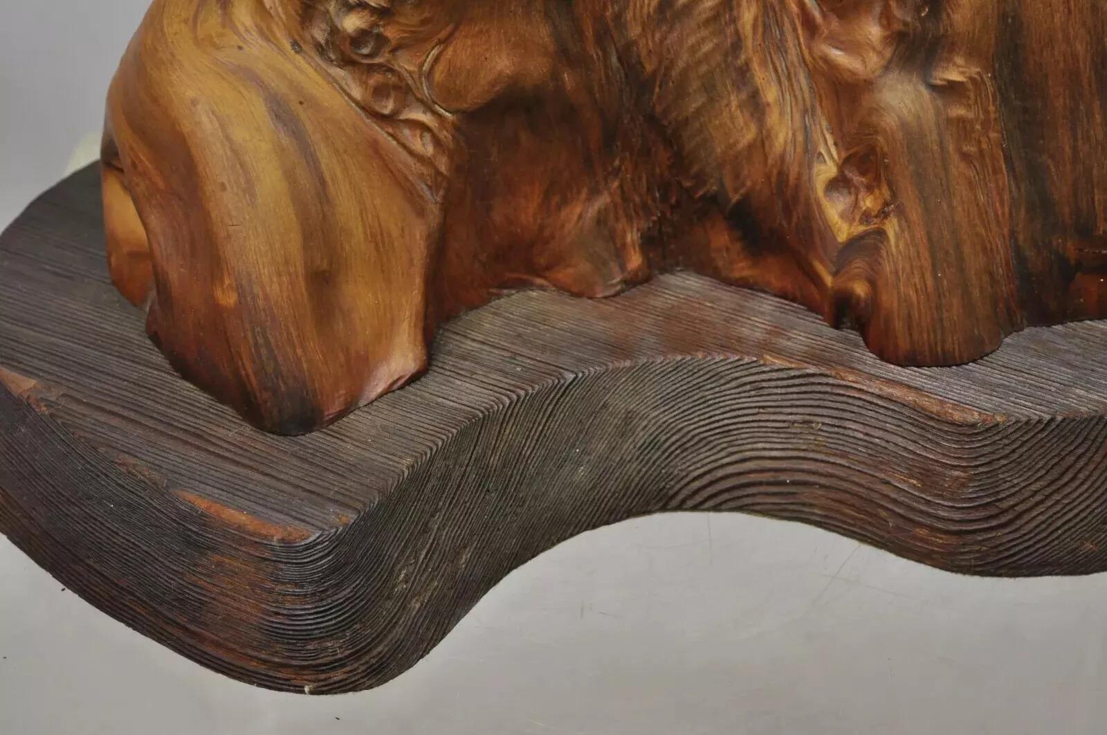 Vintage Mid Century Modern Burl Wood Tiki Jungle Room Large Table Lamp For Sale 1