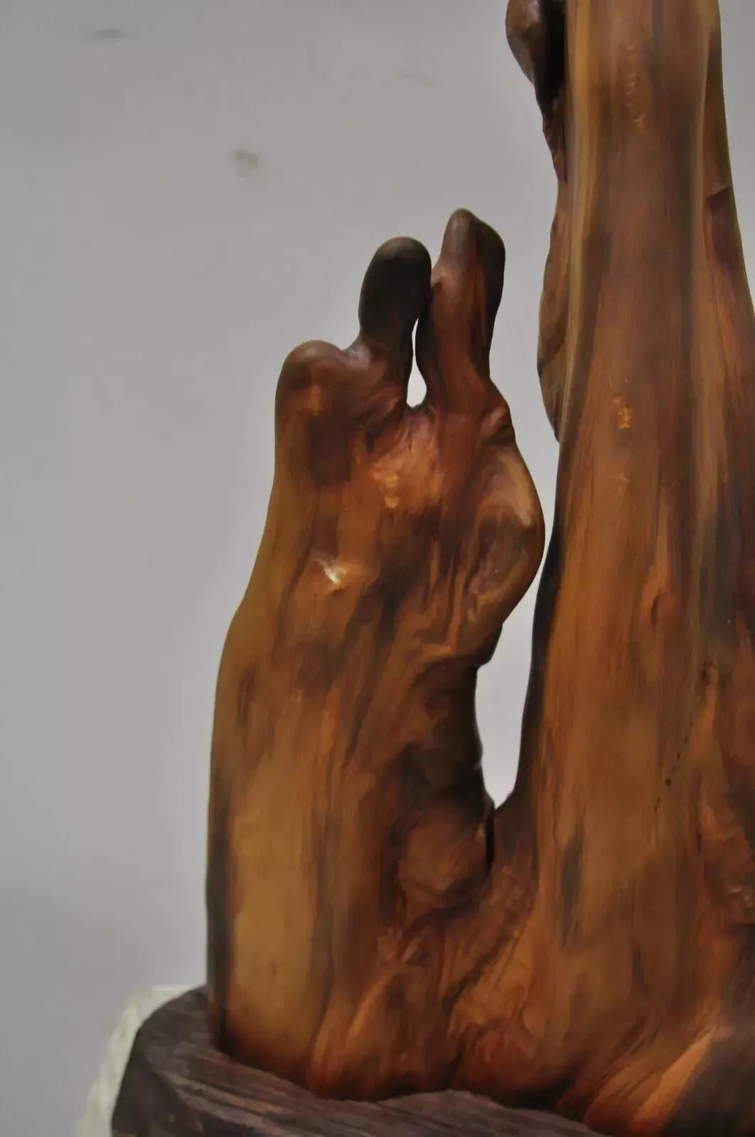 Vintage Mid Century Modern Burl Wood Tiki Jungle Room Large Table Lamp For Sale 2