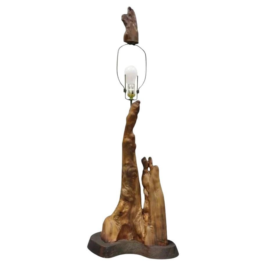 Vintage Mid Century Modern Burl Wood Tiki Jungle Room Lámpara de mesa grande