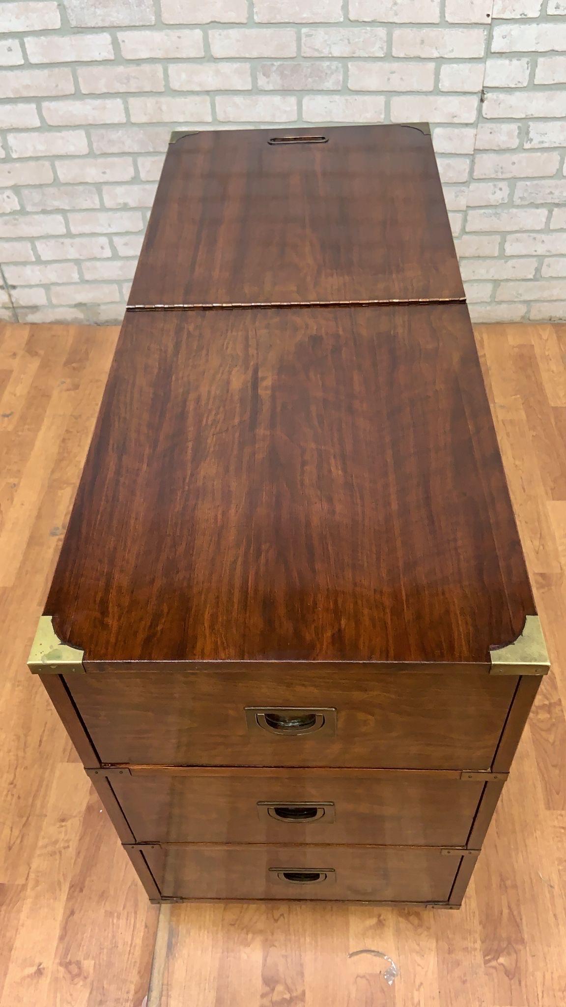 Vintage Mid Century Modern Campaign Style Lift Top 3 Drawer Executive File Chest For Sale 4