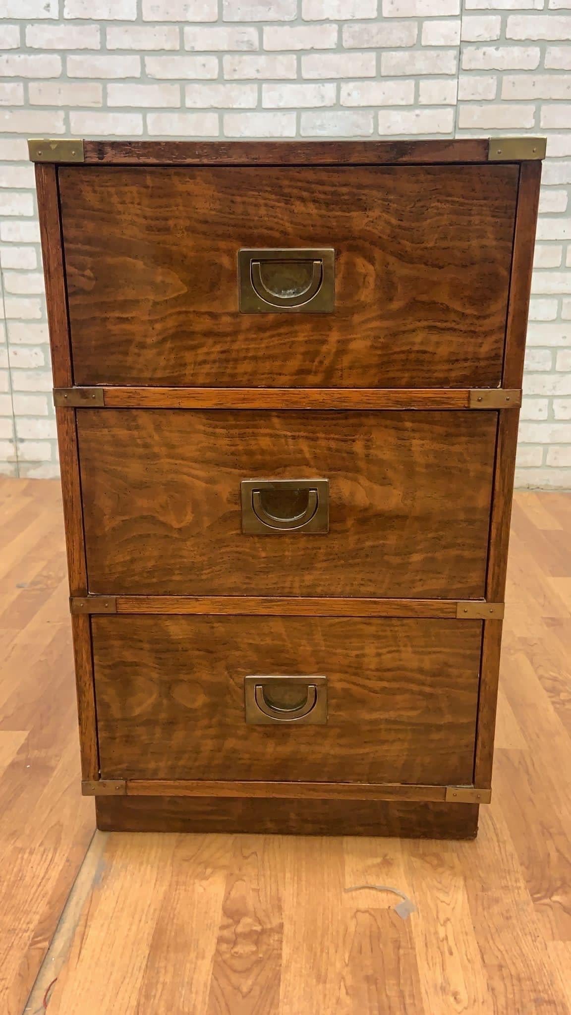 Vintage Mid Century Modern Campaign Style Lift Top 3 Drawer Executive File Chest For Sale 5