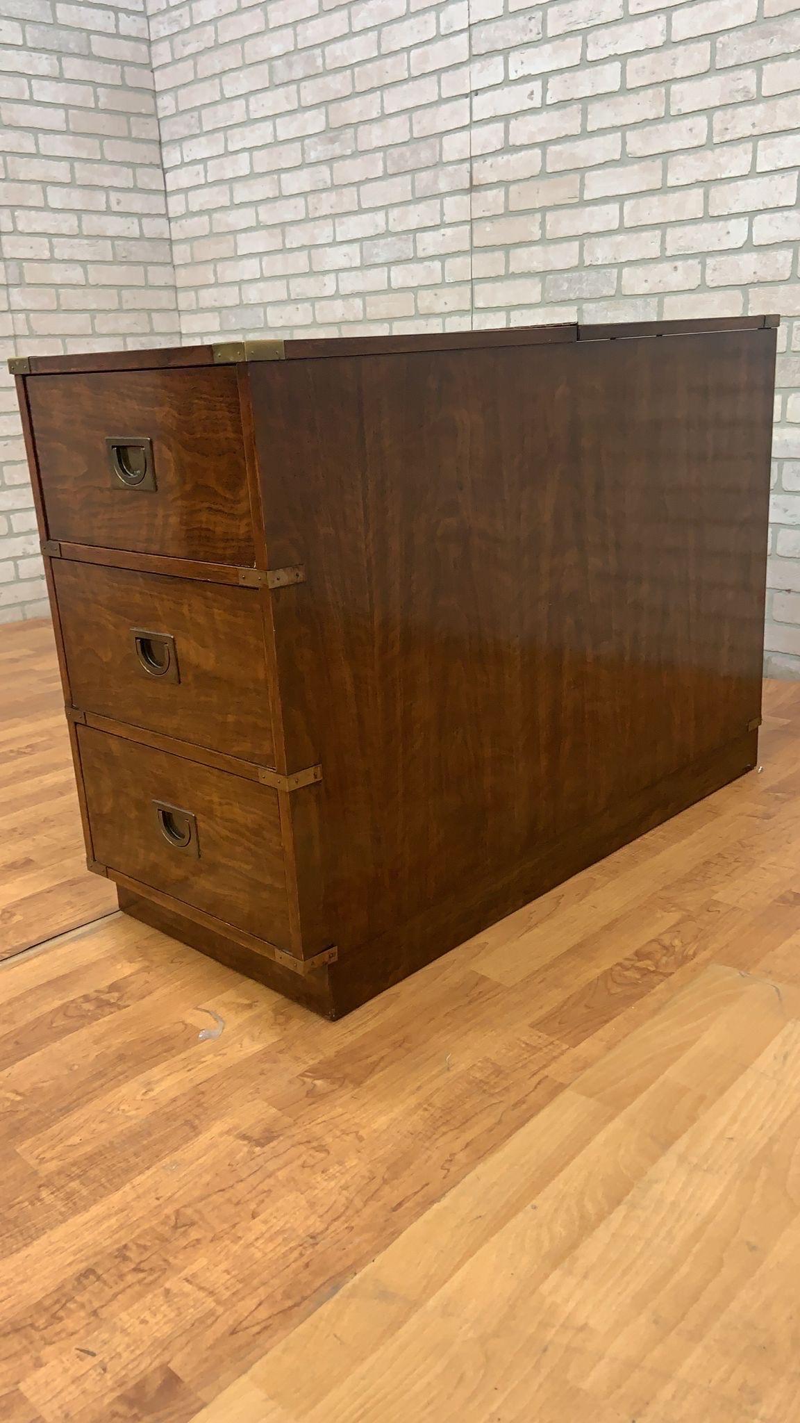 Vintage Mid Century Modern Campaign Style Lift Top 3 Drawer Executive File Chest For Sale 1