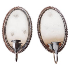Applique vintage in stile Mid-Century Modern per candele, vetro e metallo, Francia, coppia