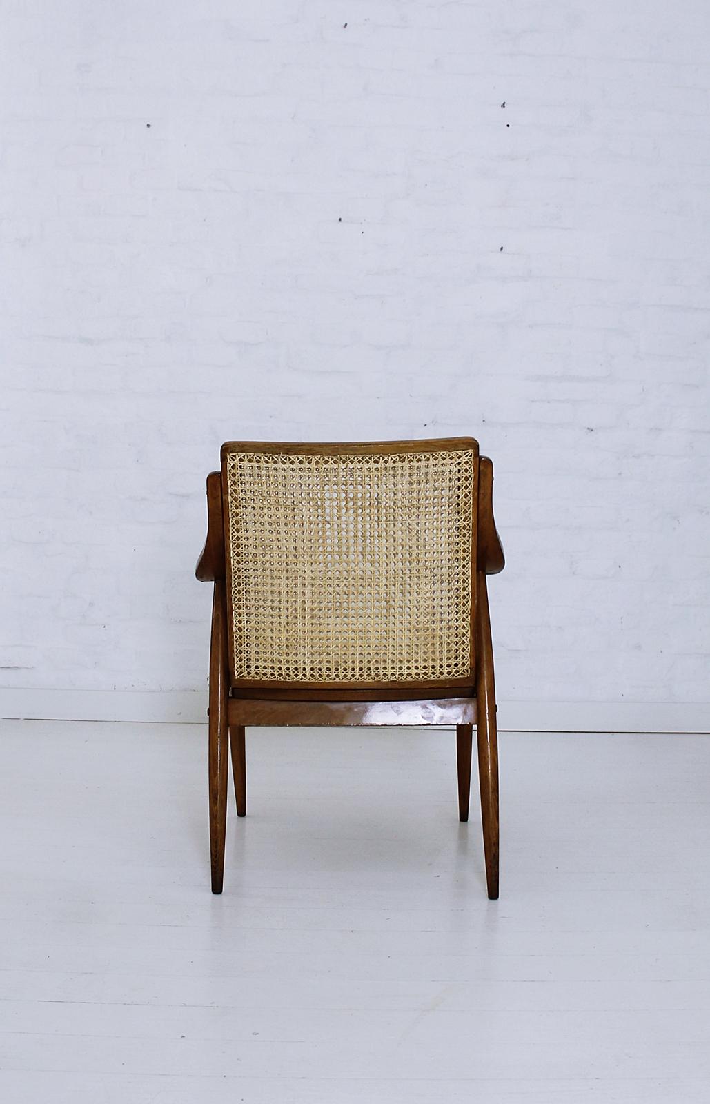 Vintage Mid-Century Modern Cane Back Armchair Hungary, 1960s In Good Condition In Debrecen-Pallag, HU