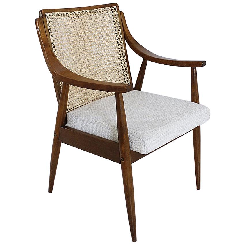 Vintage Mid-Century Modern Cane Back Armchair Hungary, 1960s