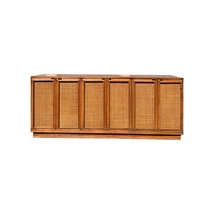 Vintage Mid Century Modern Cane Front Credenza Cabinet