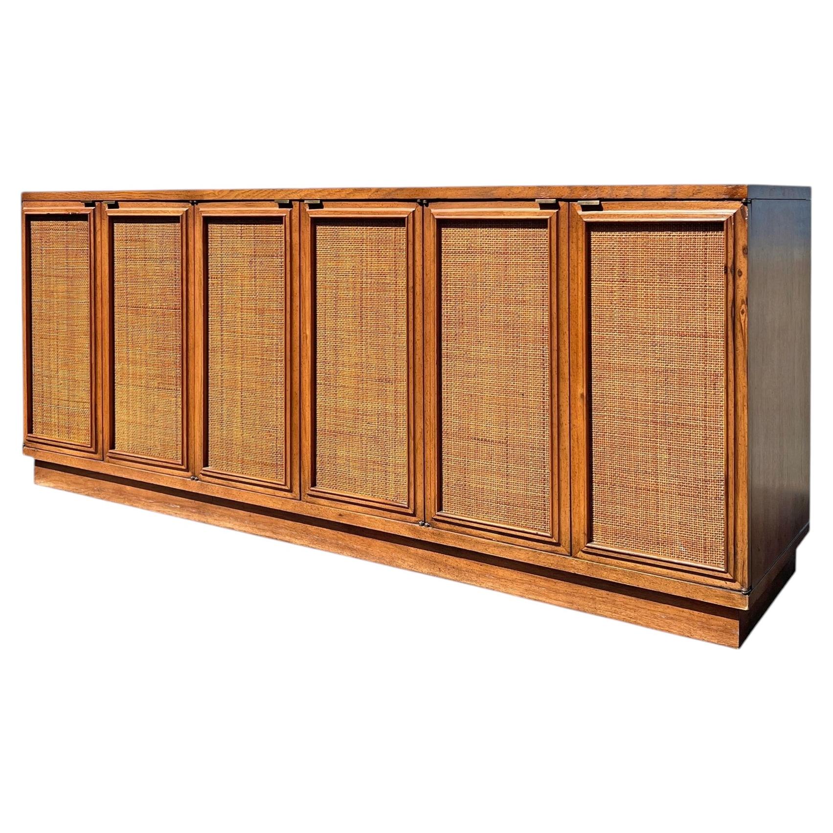 Vintage Mid Century Modern Cane Front Credenza Cabinet