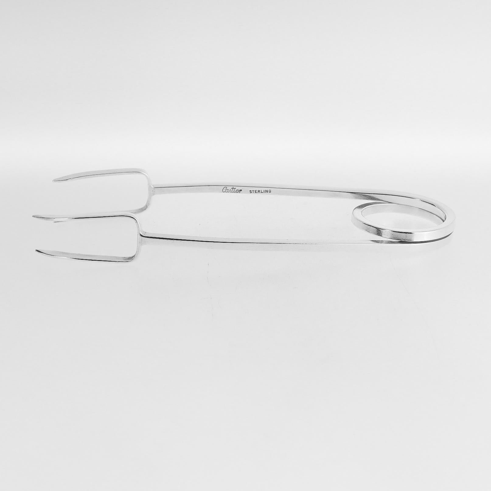 20ième siècle Vintage Mid-Century Modern Cartier Sterling Silver Ice Tongs (pinces à glace) en vente